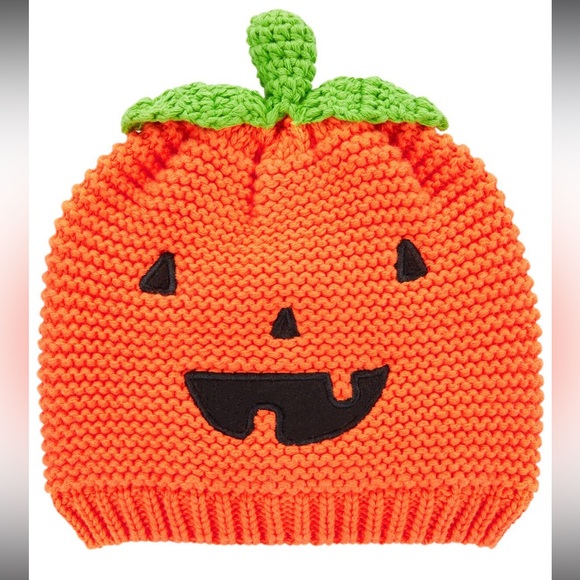 Carter's Halloween Pumpkin Knit Hat - Orange and Green - Picture 1 of 7